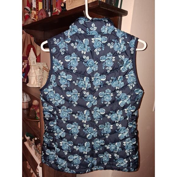 The North Face 550 Down Vest Womens Medium Blue Floral Print Full Zip Puffer - Picture 4 of 4